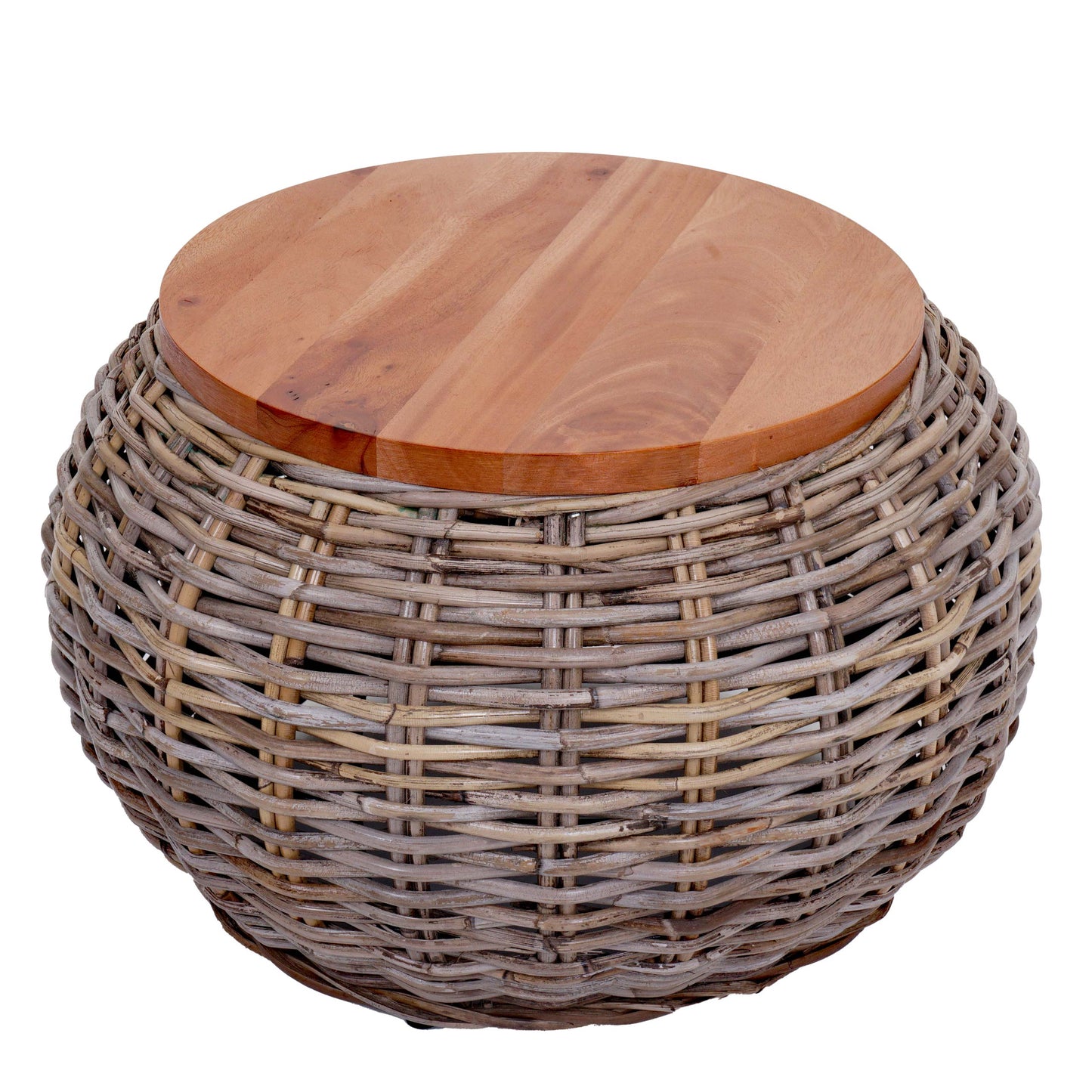 Bijzettafel MCW-M30, rotan tafel bloem tafel salontafel lounge tafel houten tafel, rond 33x49x49cm, Kubu rotan natuur