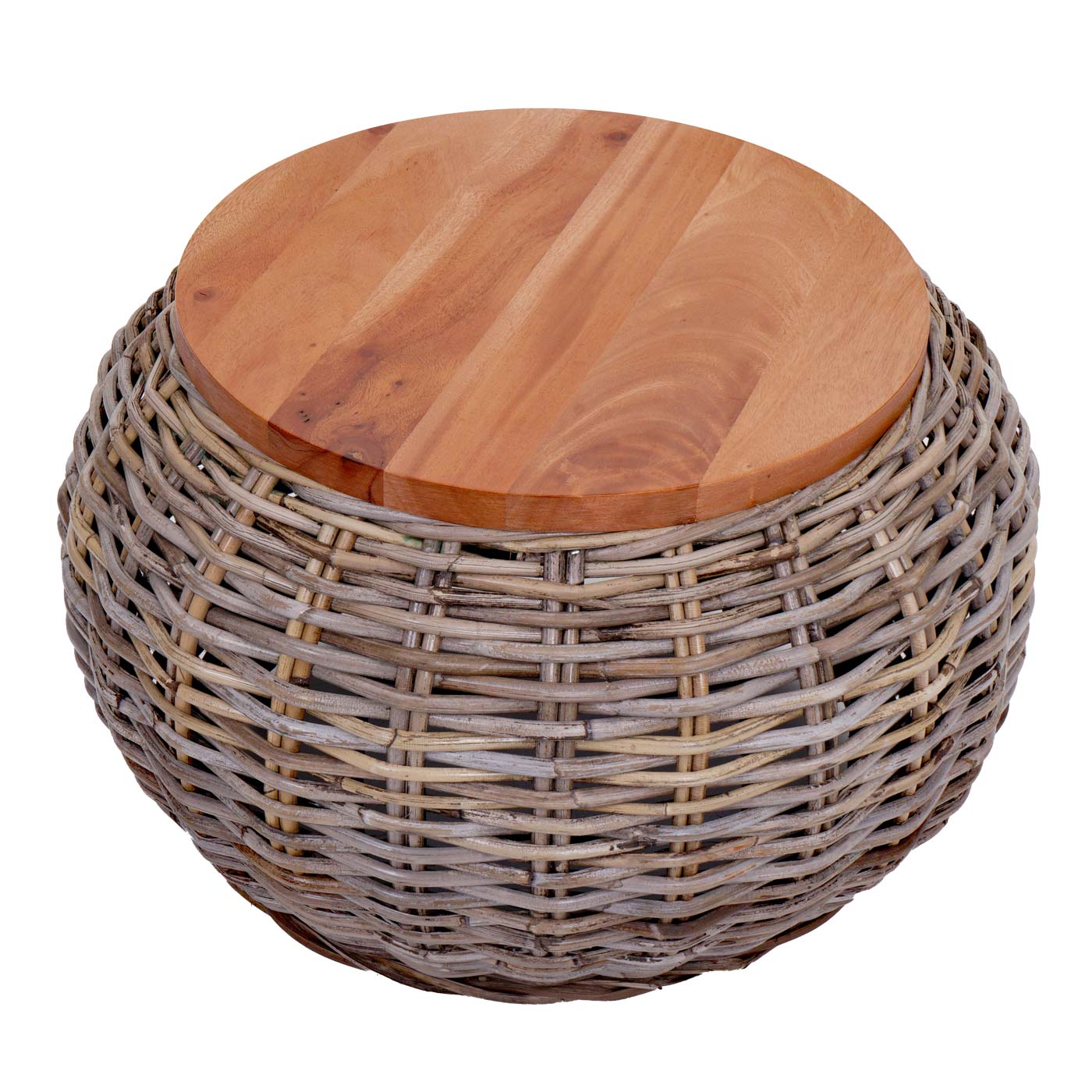 Bijzettafel MCW-M30, rotan tafel bloem tafel salontafel lounge tafel houten tafel, rond 33x49x49cm, Kubu rotan natuur