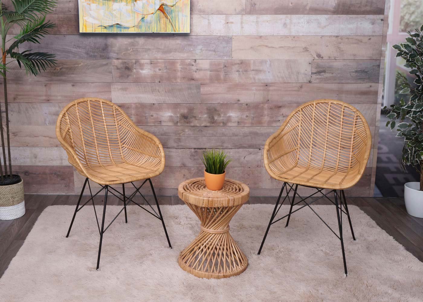 Bijzettafel MCW-M31, bloementafel rotan salontafel, rond 43x38x38cm, naturel Kubu rotan