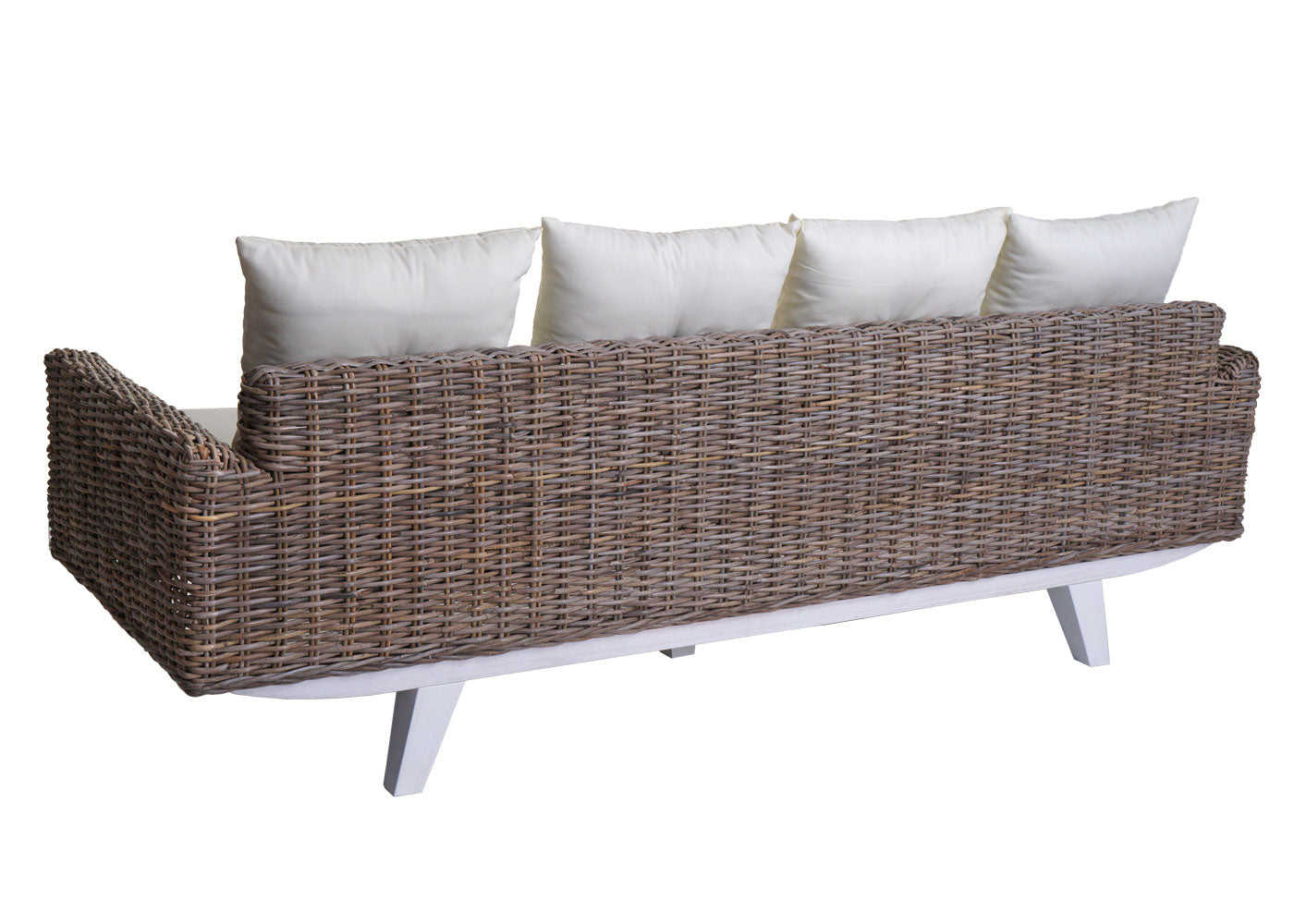 Sofa MCW-M32, 4-zits bank rotan loungebank met kussens, 209cm Kubu rotan natuurlijke stof/textiel bekleding crème