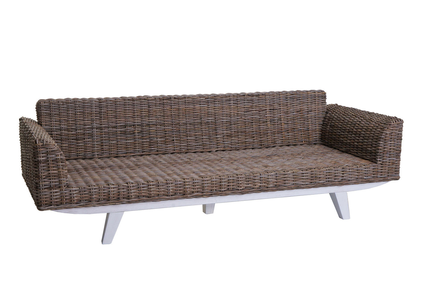 Sofa MCW-M32, 4-zits bank rotan loungebank met kussens, 209cm Kubu rotan natuurlijke stof/textiel bekleding crème