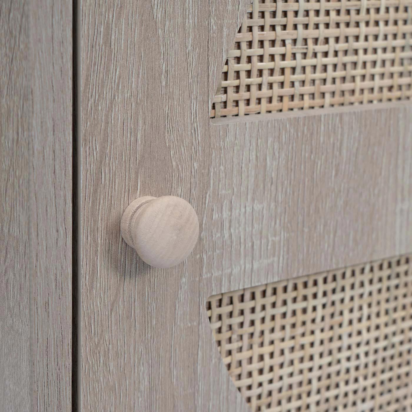 Nachtkastje MCW-M35, salontafel bijzettafel, opbergvakken, Kubu rotan hout melamine, eiken-look 56x40x40cm