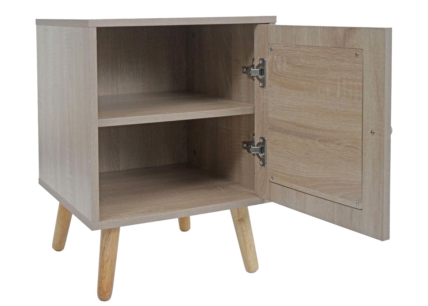 Nachtkastje MCW-M35, salontafel bijzettafel, opbergvakken, Kubu rotan hout melamine, eiken-look 56x40x40cm