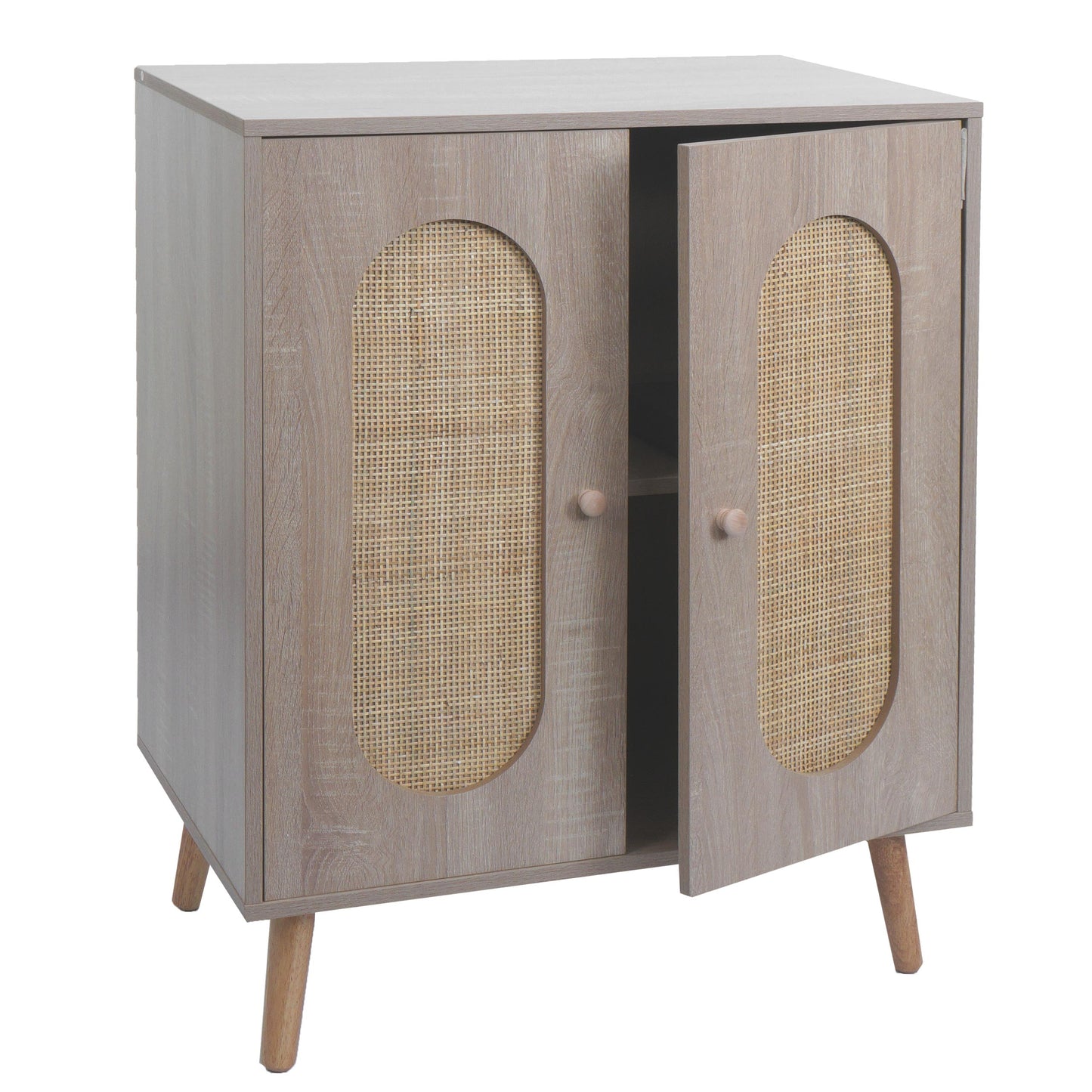 Ladekast MCW-M35, buffetkast highboard, opbergvakken, Kubu rotan hout melamine, eiken look