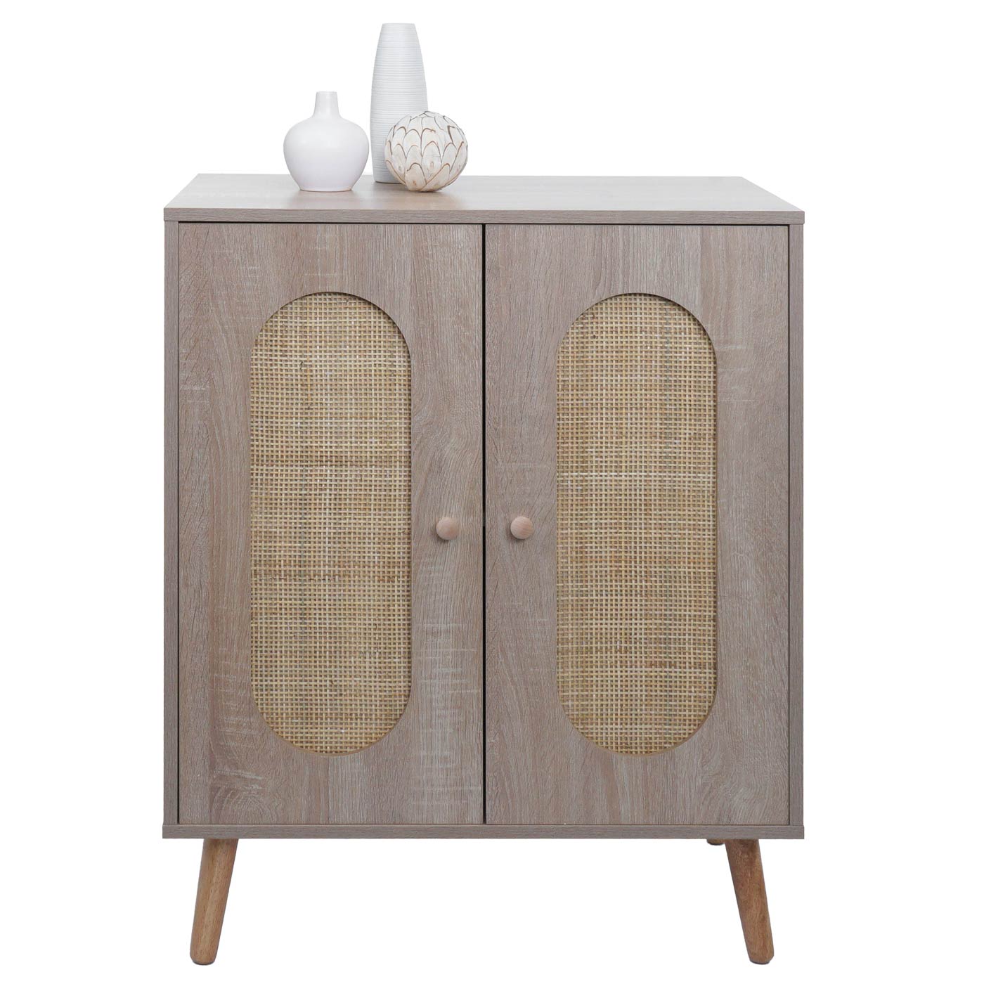 Ladekast MCW-M35, buffetkast highboard, opbergvakken, Kubu rotan hout melamine, eiken look