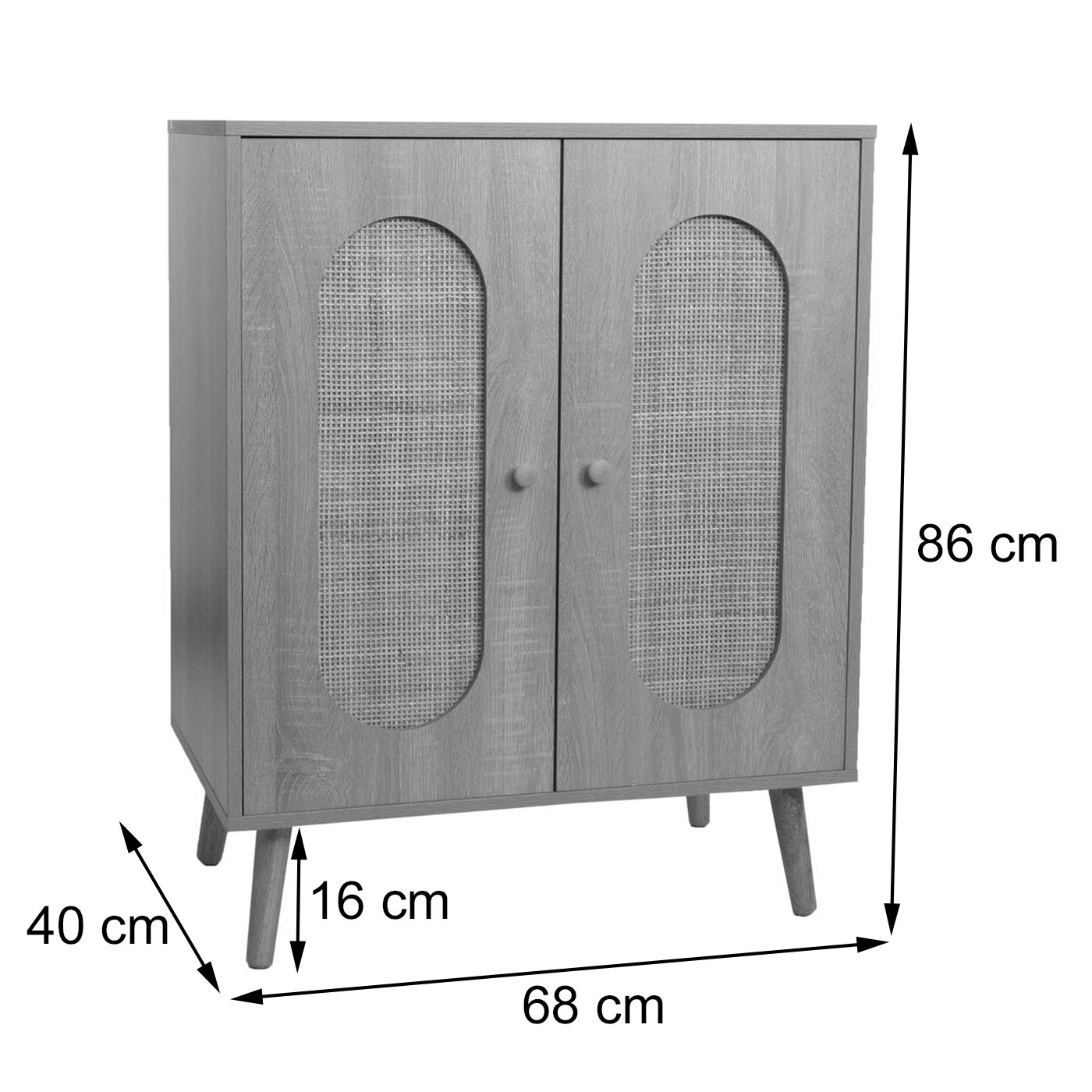Ladekast MCW-M35, buffetkast highboard, opbergvakken, Kubu rotan hout melamine, eiken look