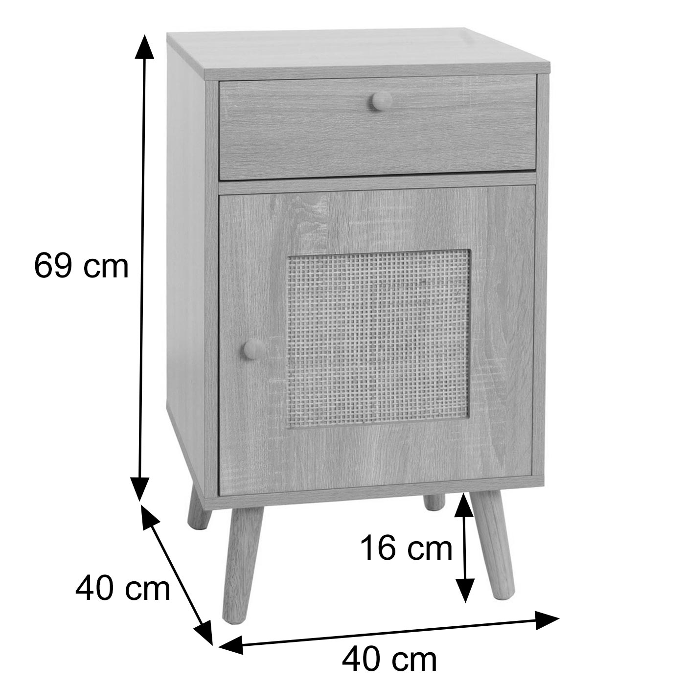 Bijzettafel MCW-M36, salontafel nachtkastje loungetafel, opbergvakken lade, Kubu rotan hout melamine, eiken-look