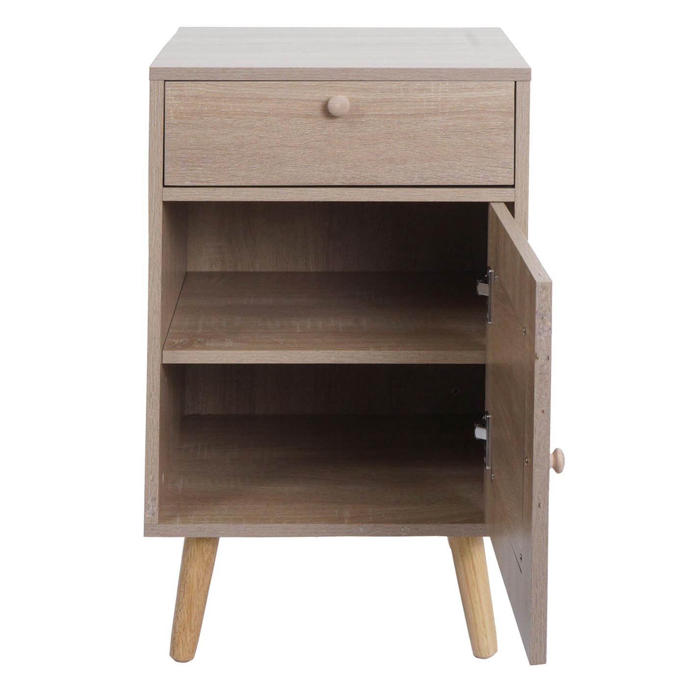 Bijzettafel MCW-M36, salontafel nachtkastje loungetafel, opbergvakken lade, Kubu rotan hout melamine, eiken-look