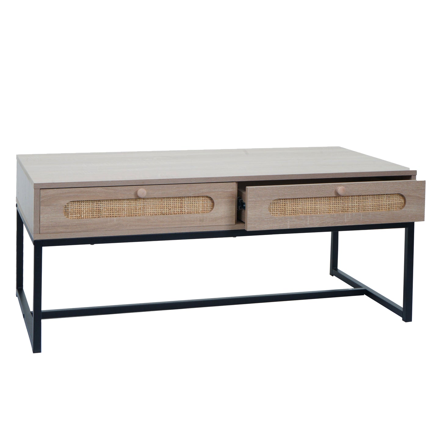 Salontafel MCW-M41, woonkamertafel bijzettafel sofatafel, lade, Kubu rotan hout melamine, eiken look