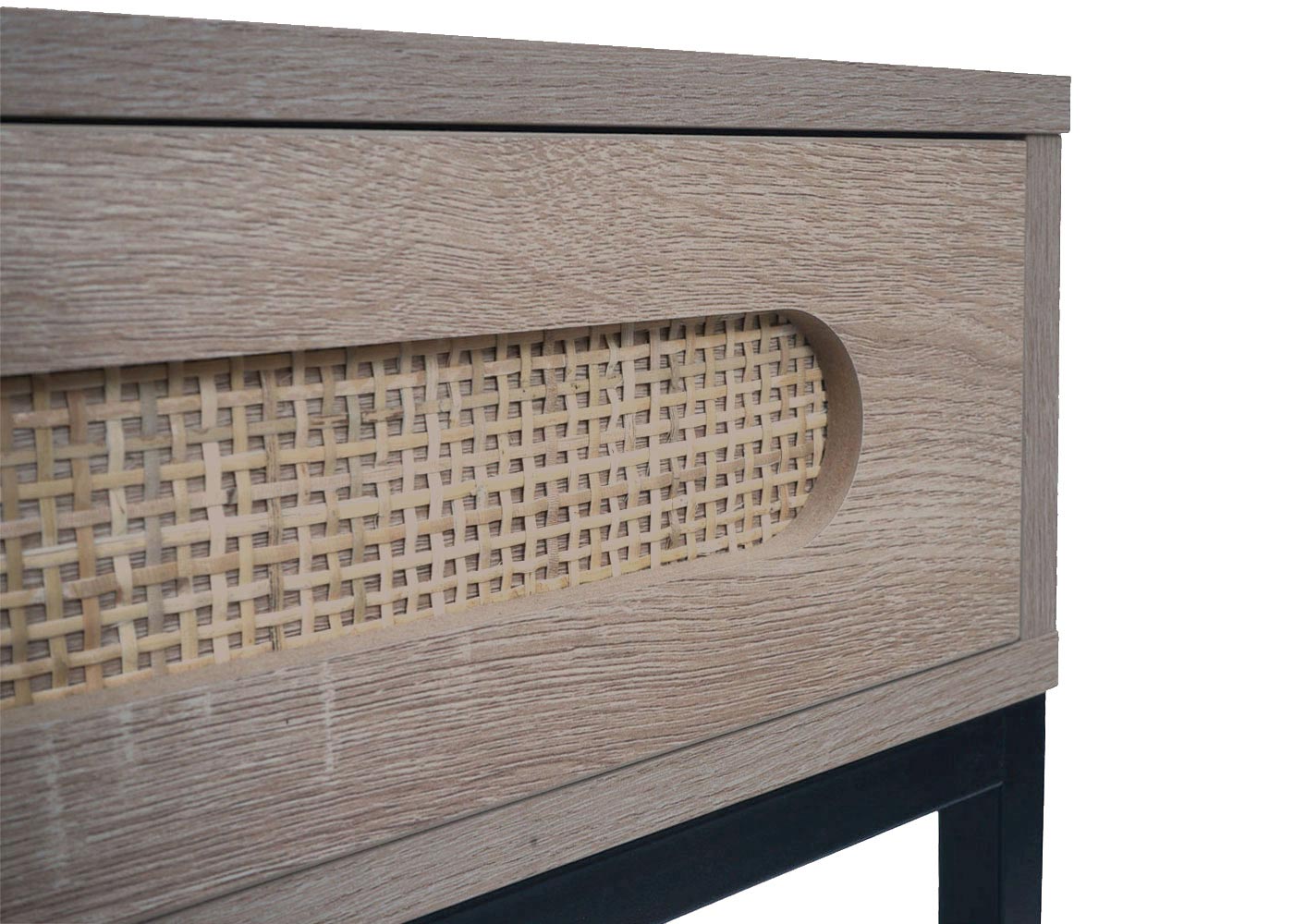 Salontafel MCW-M41, woonkamertafel bijzettafel sofatafel, lade, Kubu rotan hout melamine, eiken look
