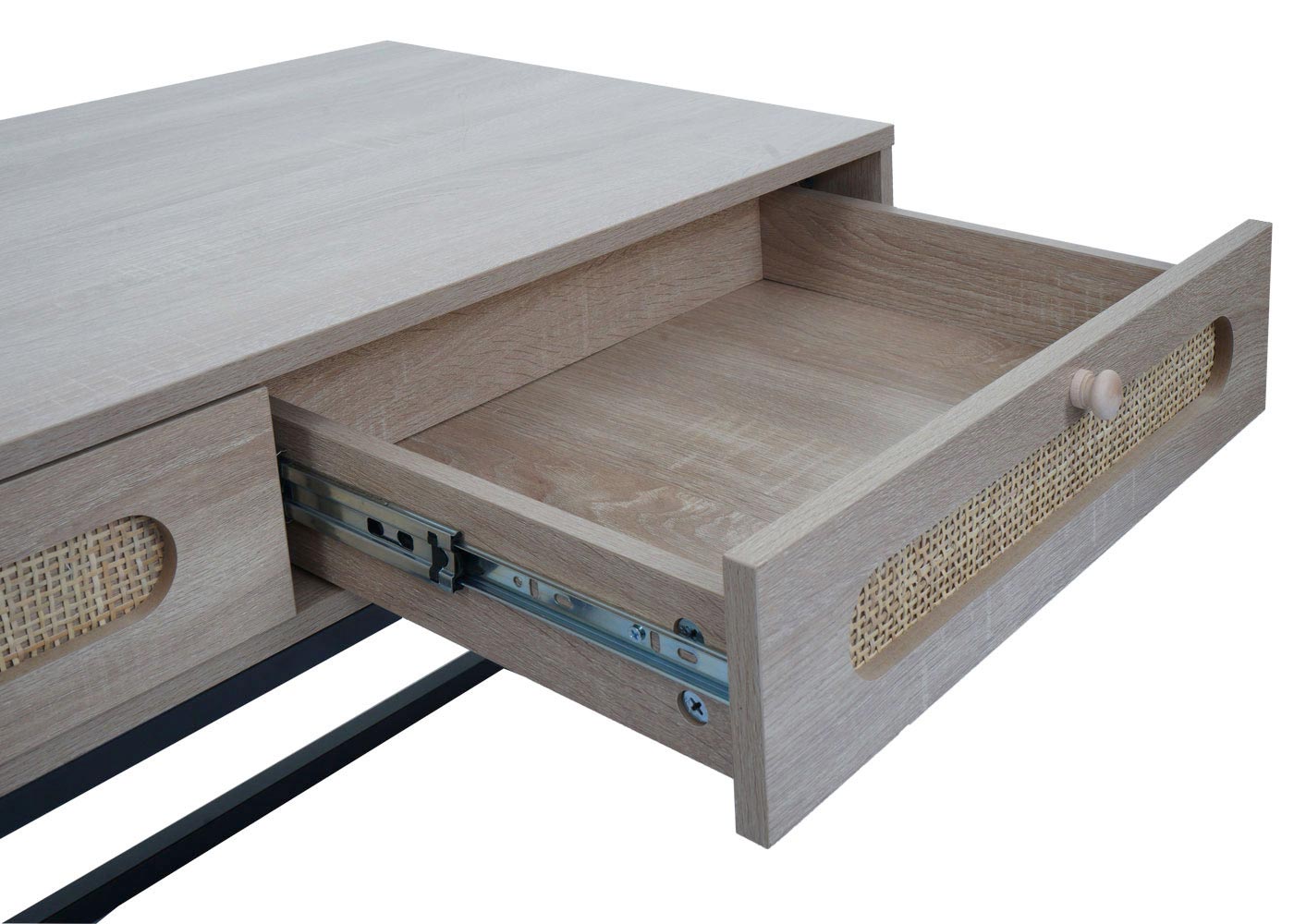 Salontafel MCW-M41, woonkamertafel bijzettafel sofatafel, lade, Kubu rotan hout melamine, eiken look