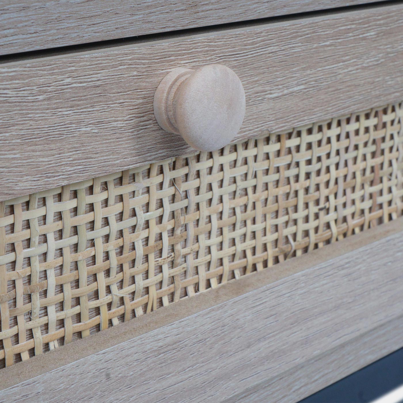 Salontafel MCW-M41, woonkamertafel bijzettafel sofatafel, lade, Kubu rotan hout melamine, eiken look