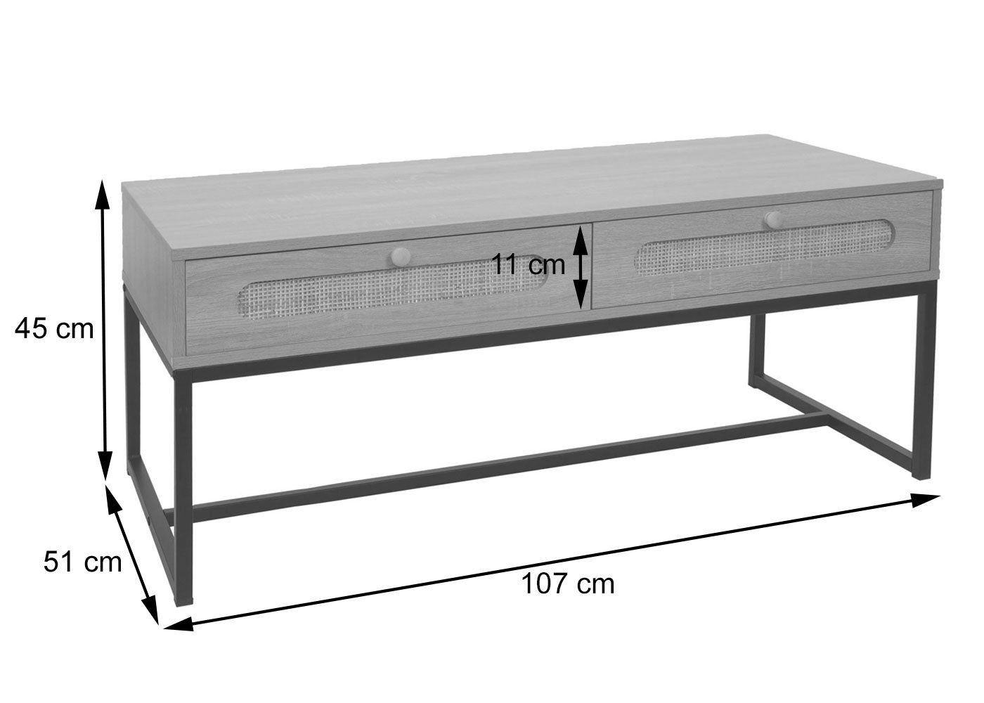 Salontafel MCW-M41, woonkamertafel bijzettafel sofatafel, lade, Kubu rotan hout melamine, eiken look