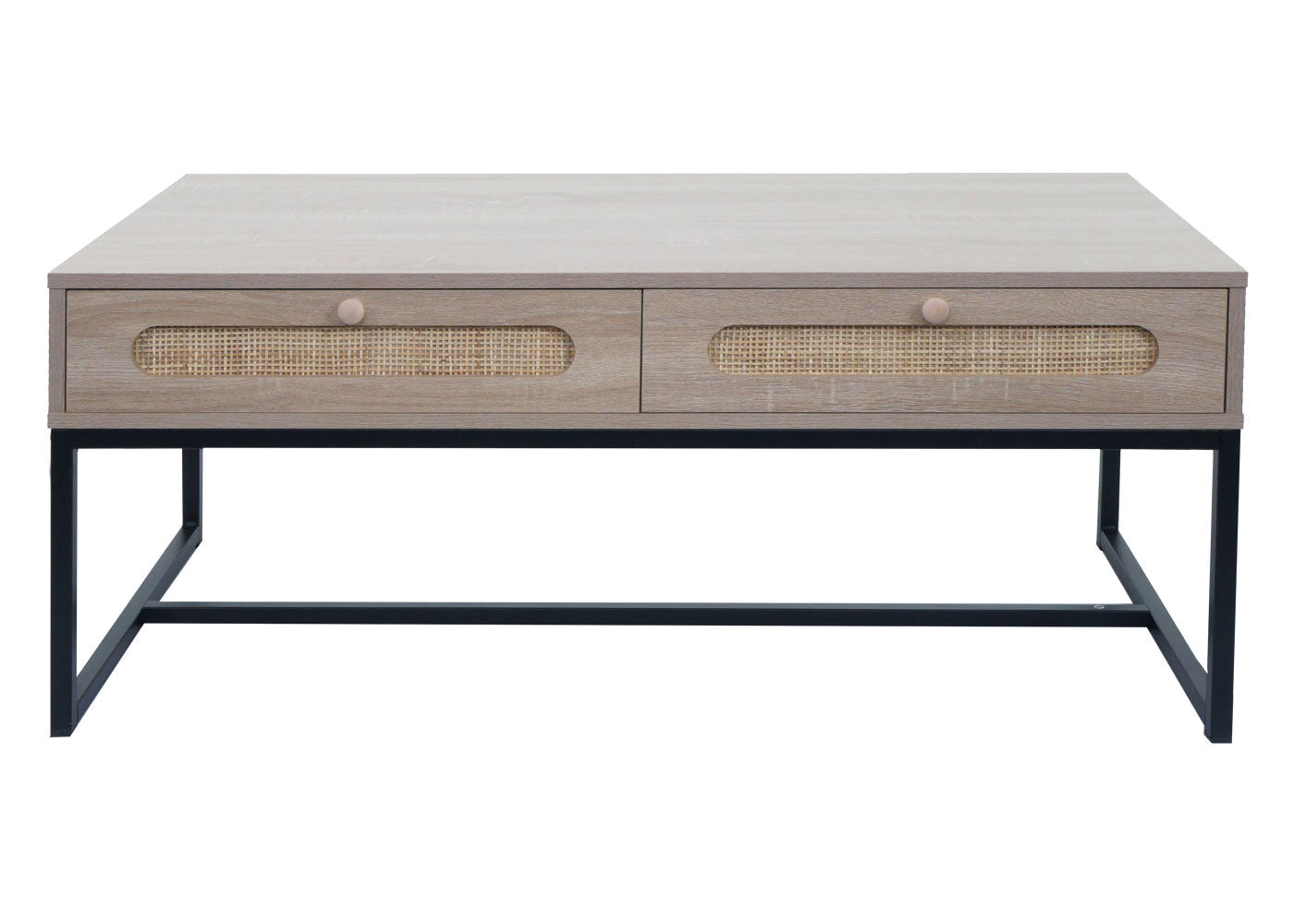 Salontafel MCW-M41, woonkamertafel bijzettafel sofatafel, lade, Kubu rotan hout melamine, eiken look