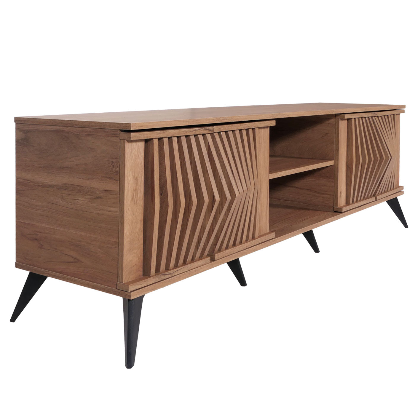 TV-rek MCW-M45, TV-tafel lowboard kast, 3D design opbergvakken 55x166x41cm, bruin