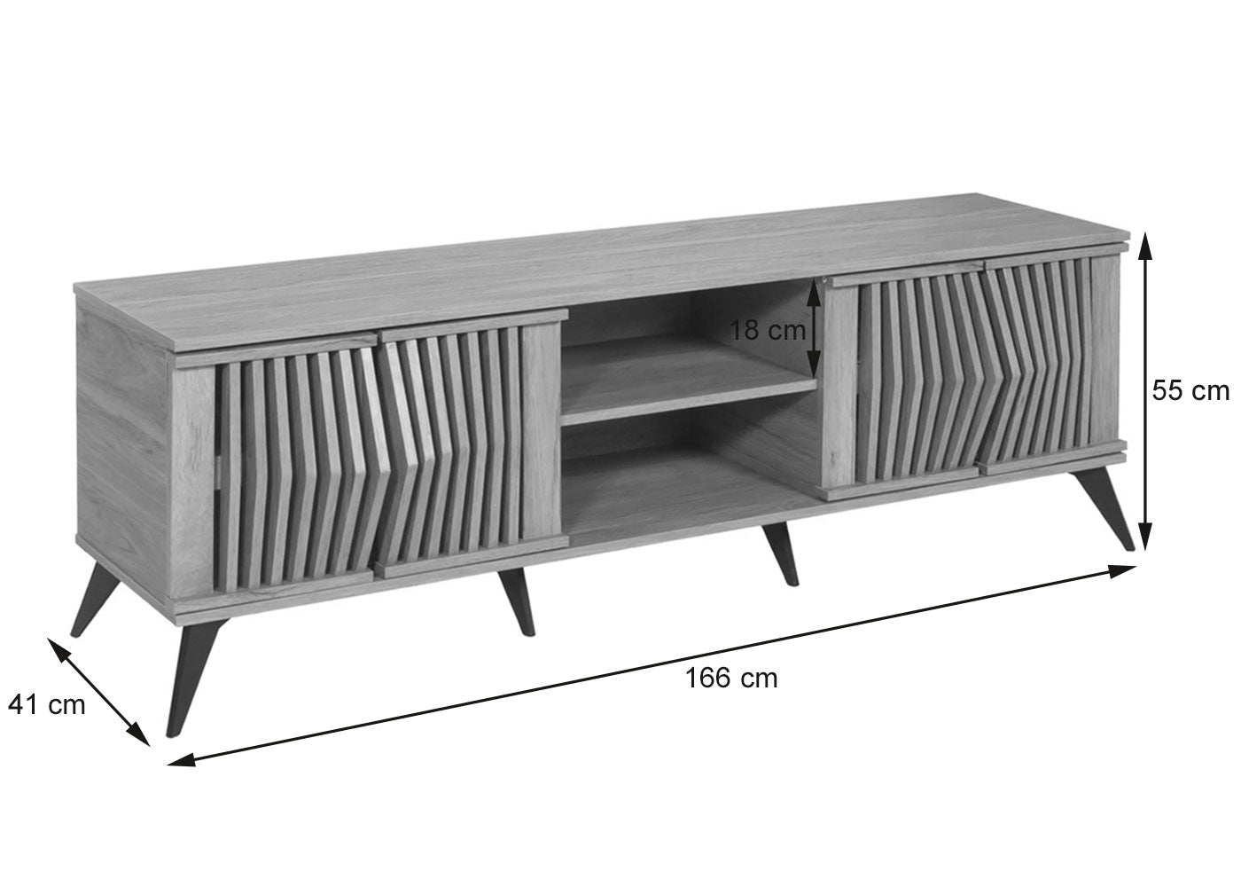 TV-rek MCW-M45, TV-tafel lowboard kast, 3D design opbergvakken 55x166x41cm, bruin