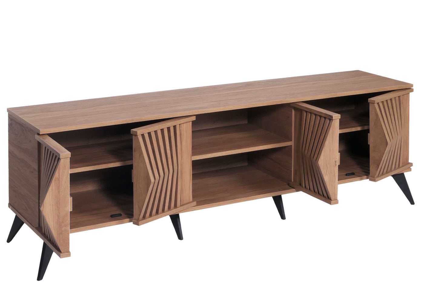 TV-rek MCW-M45, TV-tafel lowboard kast, 3D design opbergvakken 55x166x41cm, bruin