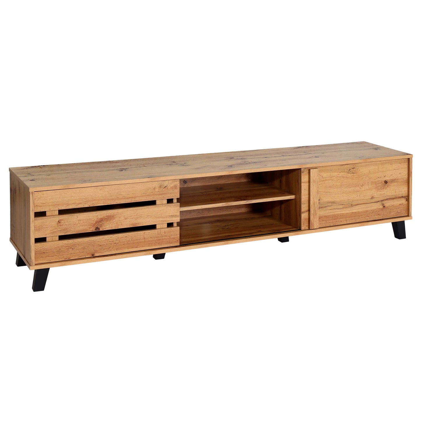 TV-rek MCW-M46, TV-standaard TV-tafel lowboard TV-kast ladekast, 4 opbergvakken 43x180x41cm, natuurlijke kleur