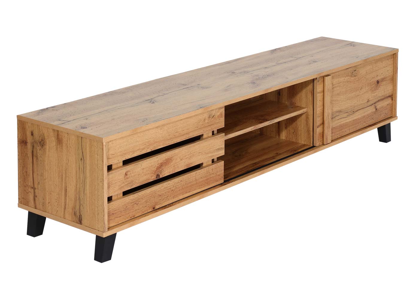 TV-rek MCW-M46, TV-standaard TV-tafel lowboard TV-kast ladekast, 4 opbergvakken 43x180x41cm, natuurlijke kleur