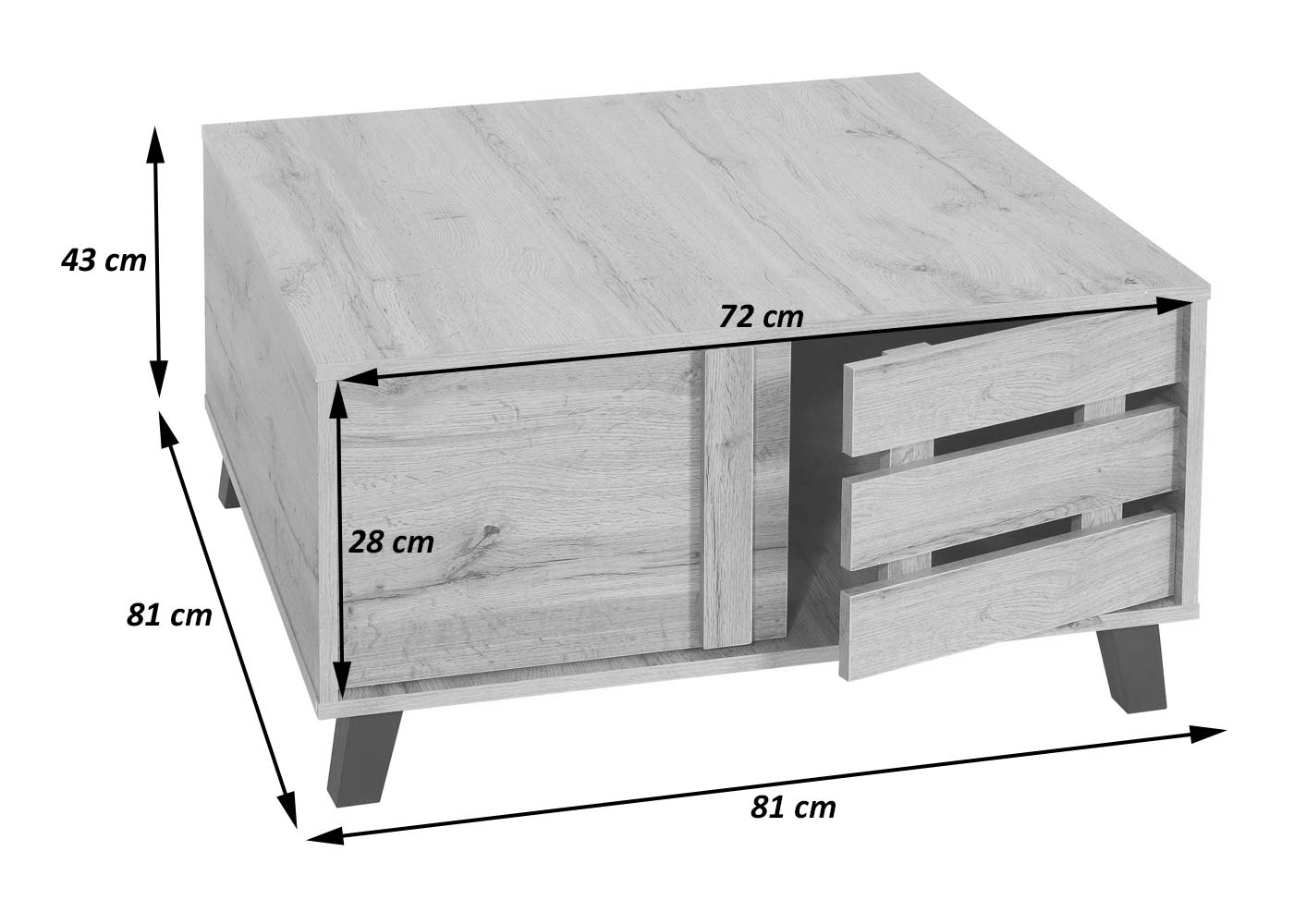 Salontafel MCW-M46, woonkamertafel sofatafel bijzettafel, 2 opbergvakken 43x81x81cm, natuurlijke kleur