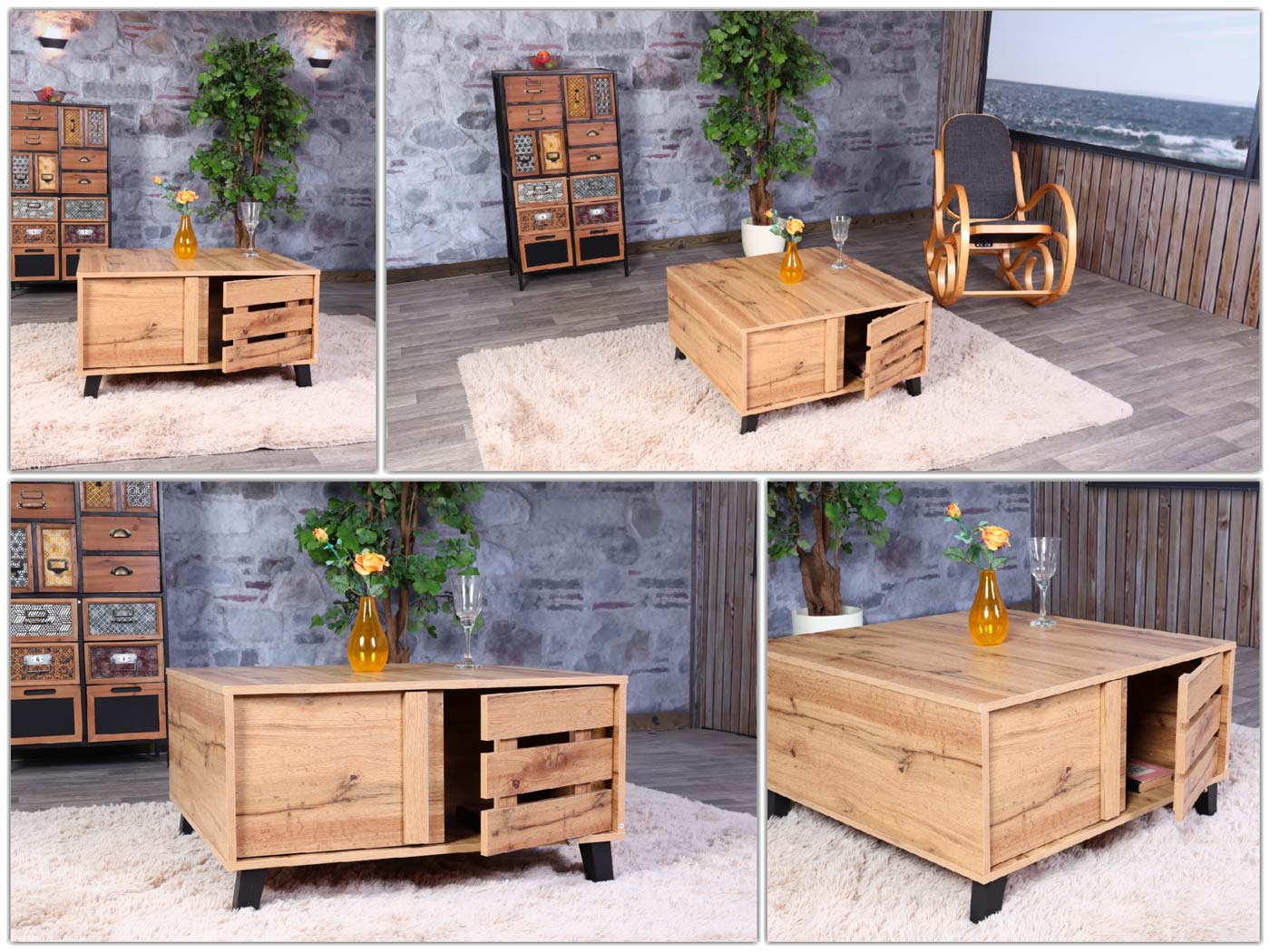 Salontafel MCW-M46, woonkamertafel sofatafel bijzettafel, 2 opbergvakken 43x81x81cm, natuurlijke kleur