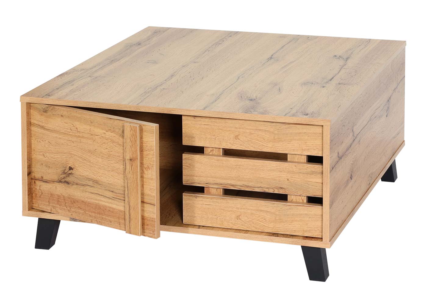Salontafel MCW-M46, woonkamertafel sofatafel bijzettafel, 2 opbergvakken 43x81x81cm, natuurlijke kleur