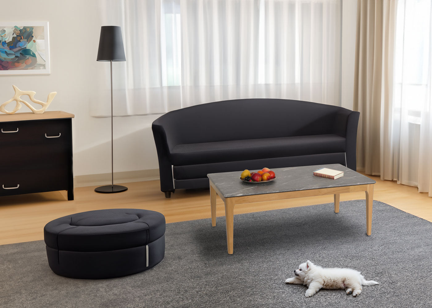 Salontafel MCW-M55, bijzettafel sofatafel, massief hout HDF laminaat melamine 46x120x70cm, marmeren/steen look lichte poten
