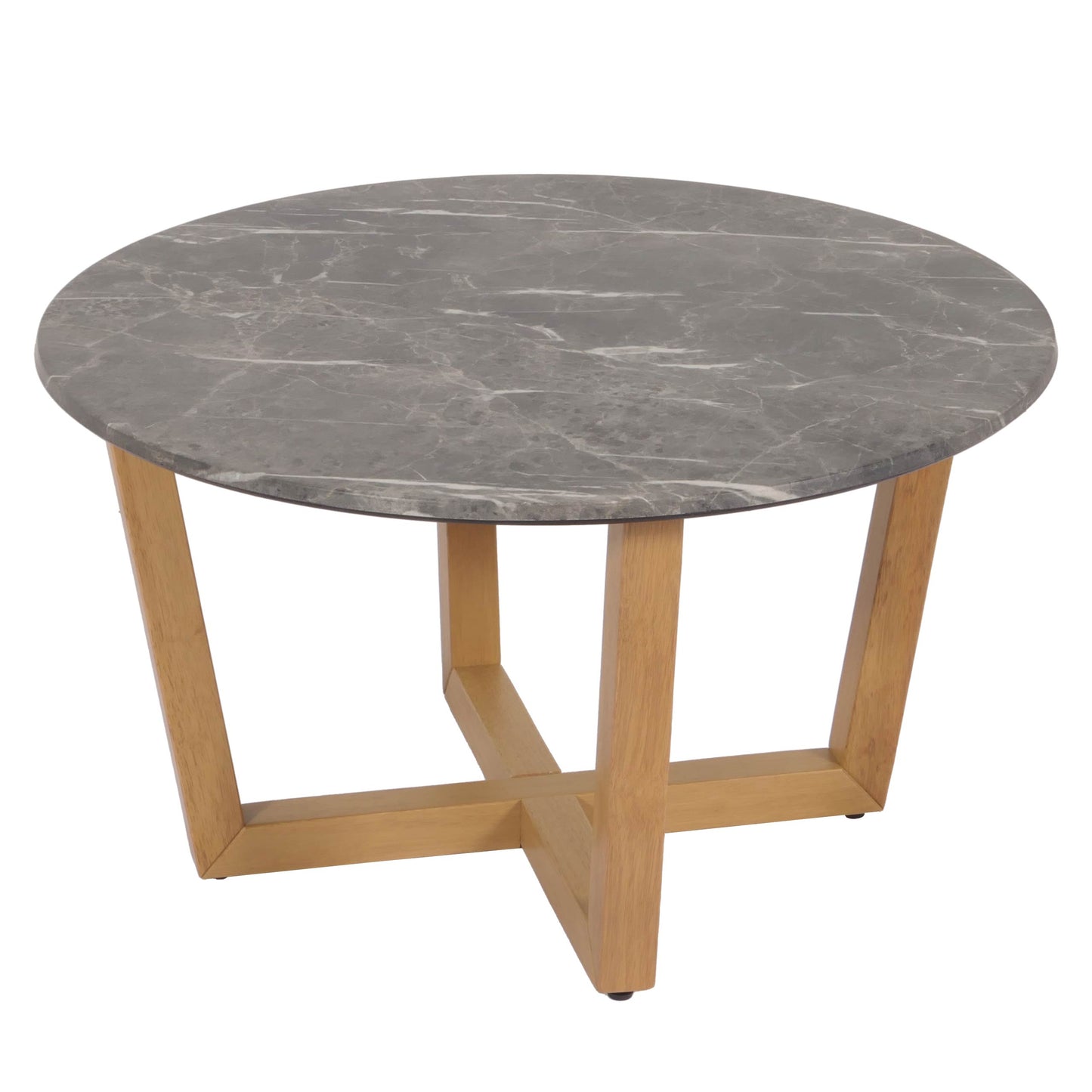 Salontafel MCW-M61, bijzettafel sofatafel, massief hout HDF laminaat melamine Ø80cm, marmer/steen look, licht gekleurd frame