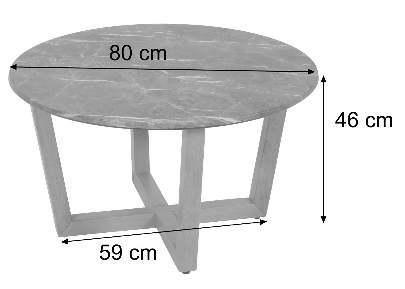Salontafel MCW-M61, bijzettafel sofatafel, massief hout HDF laminaat melamine Ø80cm, marmer/steen look, licht gekleurd frame