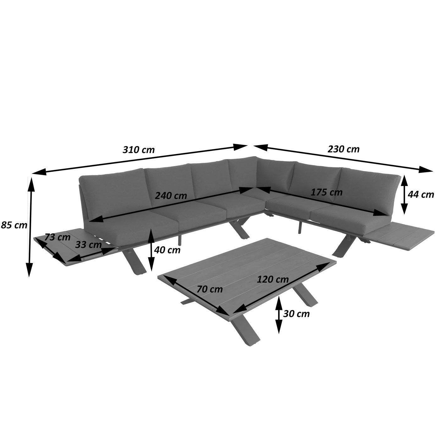 Aluminium tuinset MCW-M62, zitgroep tuin/loungeset bank, houtlook ~ frame wit, bekleding lichtgrijs