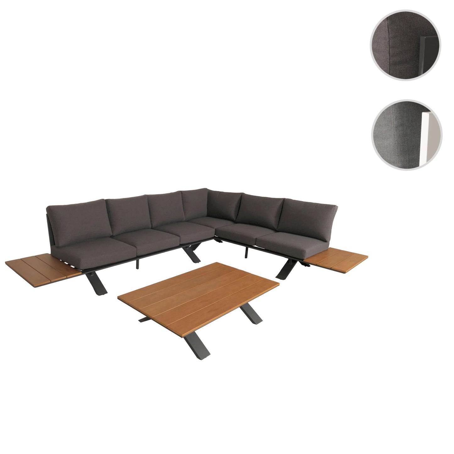 Aluminium tuinset MCW-M62, zitgroep tuin/loungeset bank, houtlook ~ antraciet frame, donkergrijze bekleding