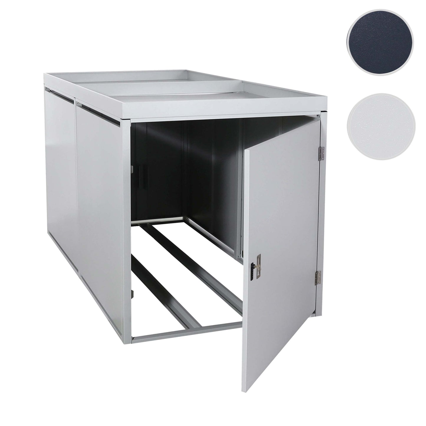 2-fietsgarage met plantenbak MCW-L56b, fietsbox, afsluitbaar gegalvaniseerd staal 125x113x208cm ~ lichtgrijs