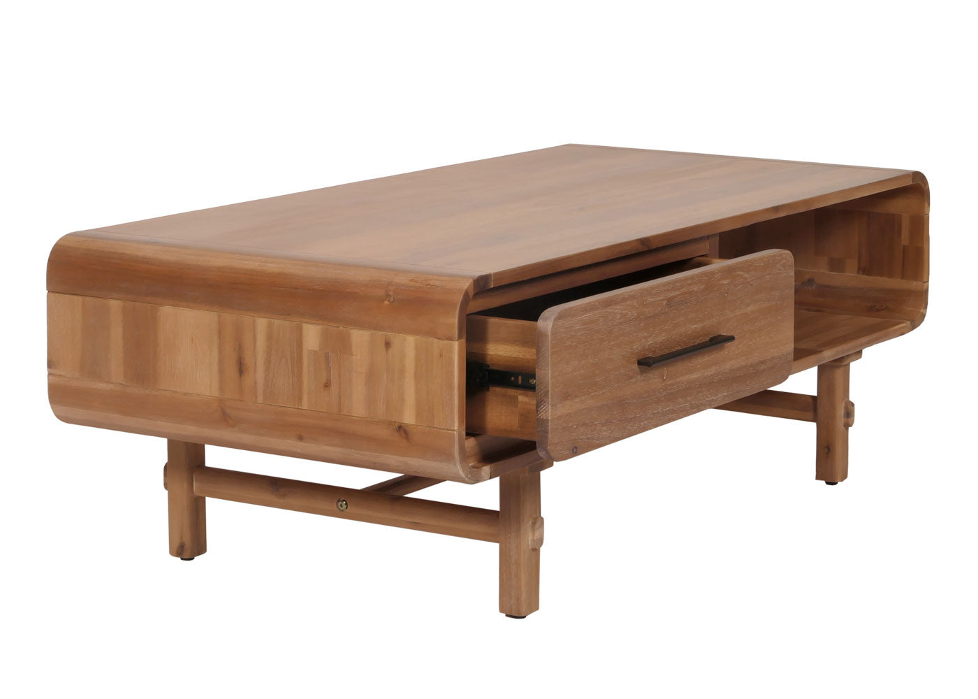 Salontafel MCW-M47, woonkamertafel bijzettafel sofatafel, lade, acacia massief hout gebeitst 44x125x60cm 25kg