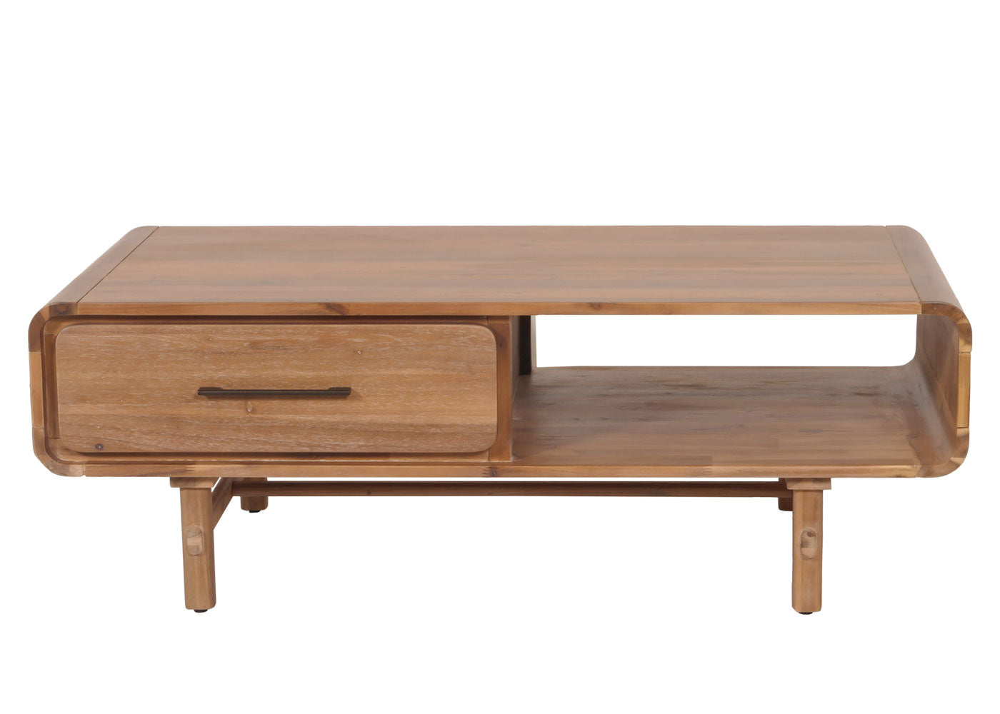 Salontafel MCW-M47, woonkamertafel bijzettafel sofatafel, lade, acacia massief hout gebeitst 44x125x60cm 25kg