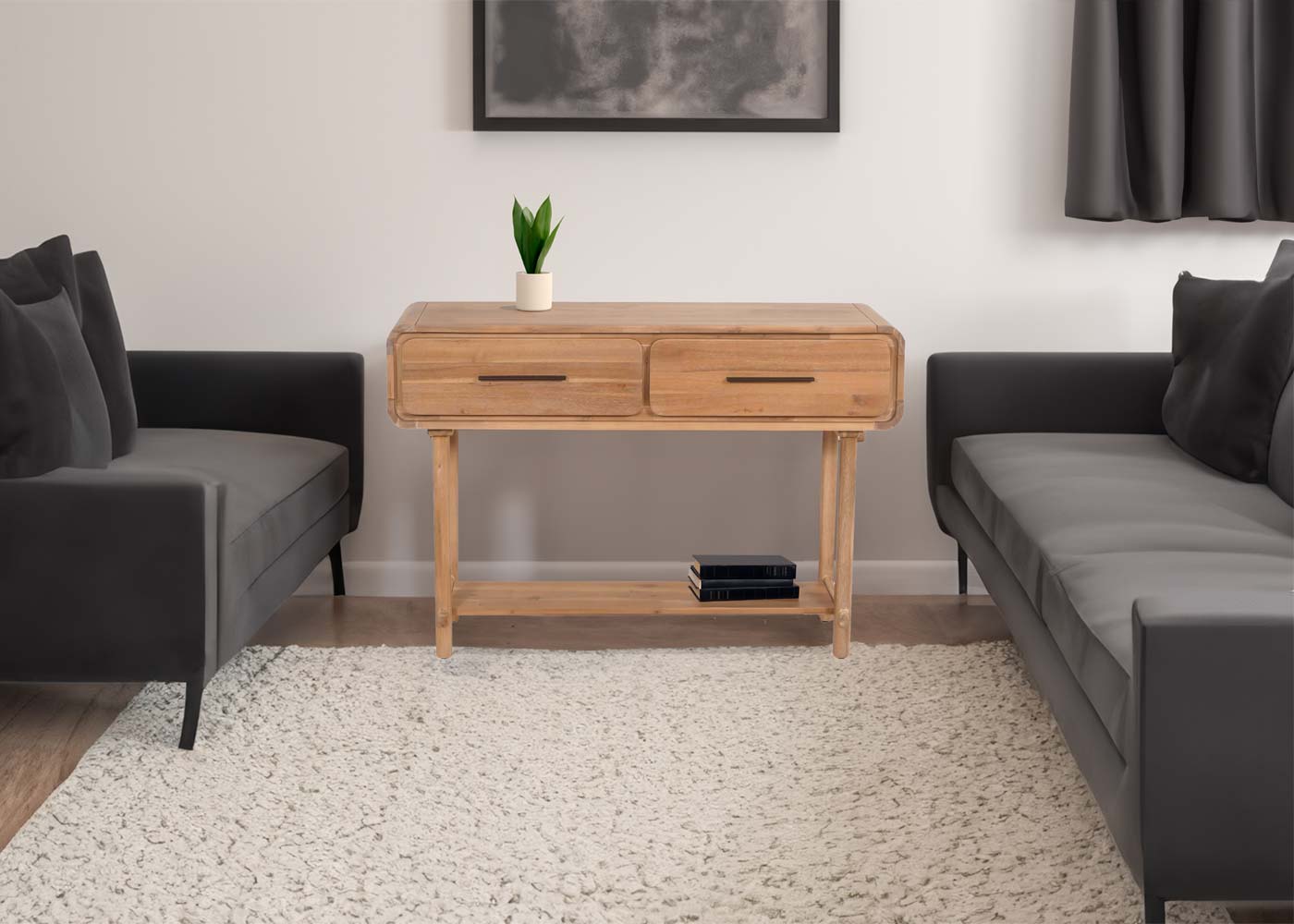 Console tafel MCW-M47, telefoontafel bijzettafel opbergtafel, lade, acacia massief hout gebeitst 80x120x35cm 22kg