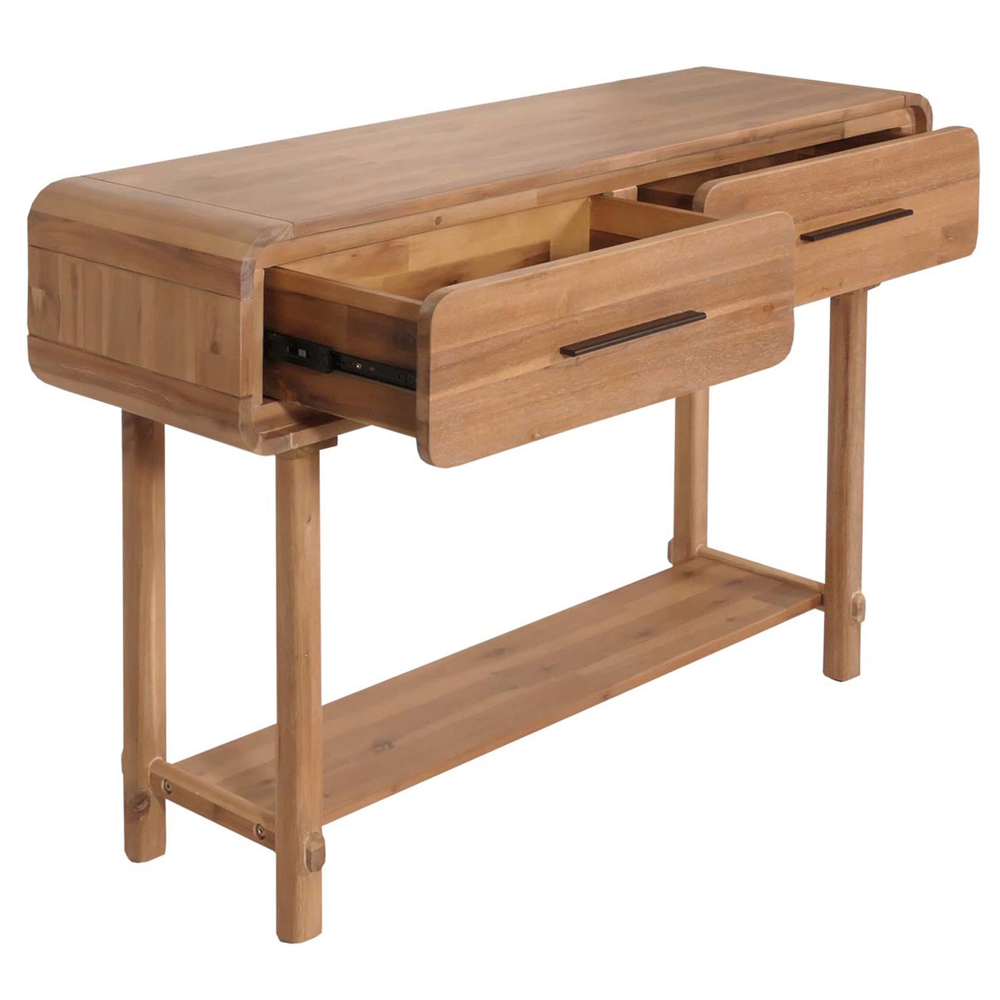 Console tafel MCW-M47, telefoontafel bijzettafel opbergtafel, lade, acacia massief hout gebeitst 80x120x35cm 22kg