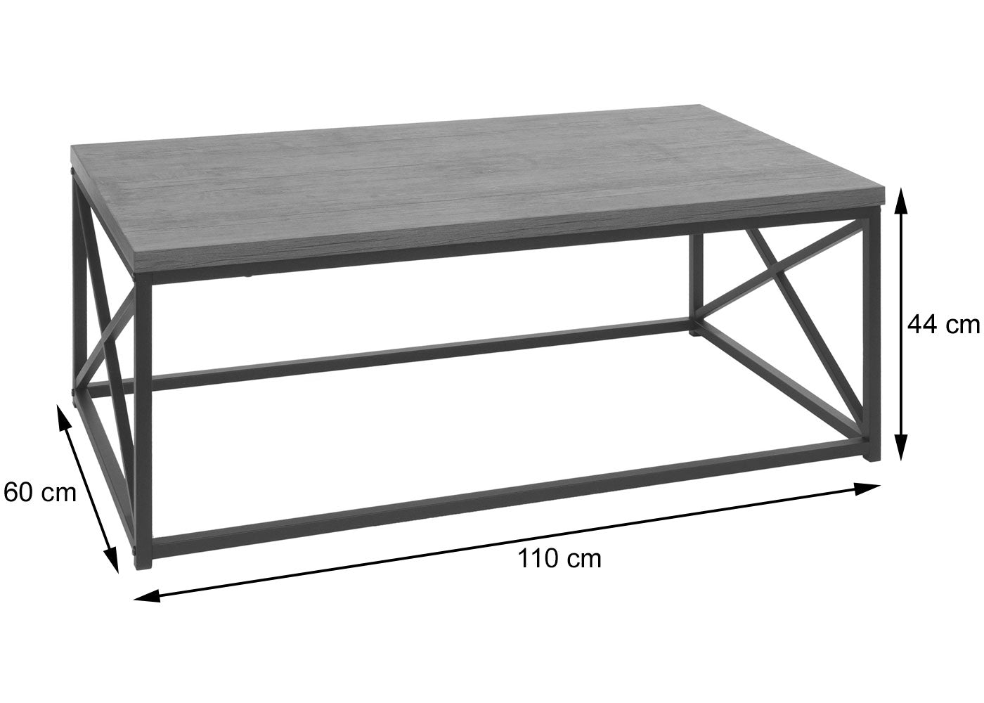 Salontafel MCW-A27, woonkamertafel bijzettafel sofatafel, metalen 3D structuur 44x110x60cm, wild eiken look