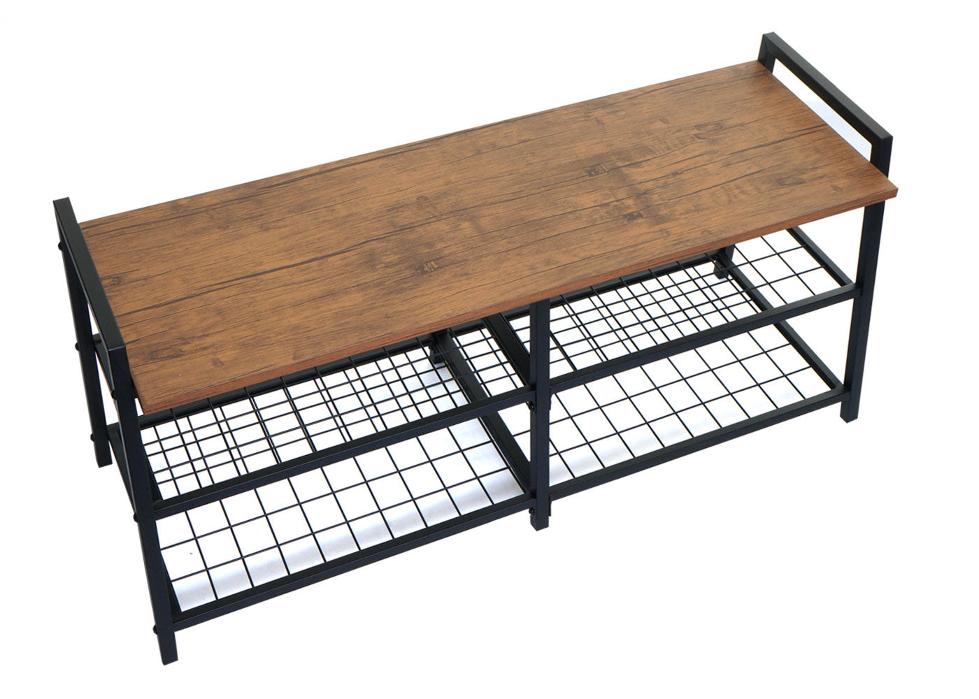 Schoenenrek MCW-A27, schoenenkast schoenenrek bank, 4 compartimenten metalen 3D structuur 40x107x38cm, wild eiken look