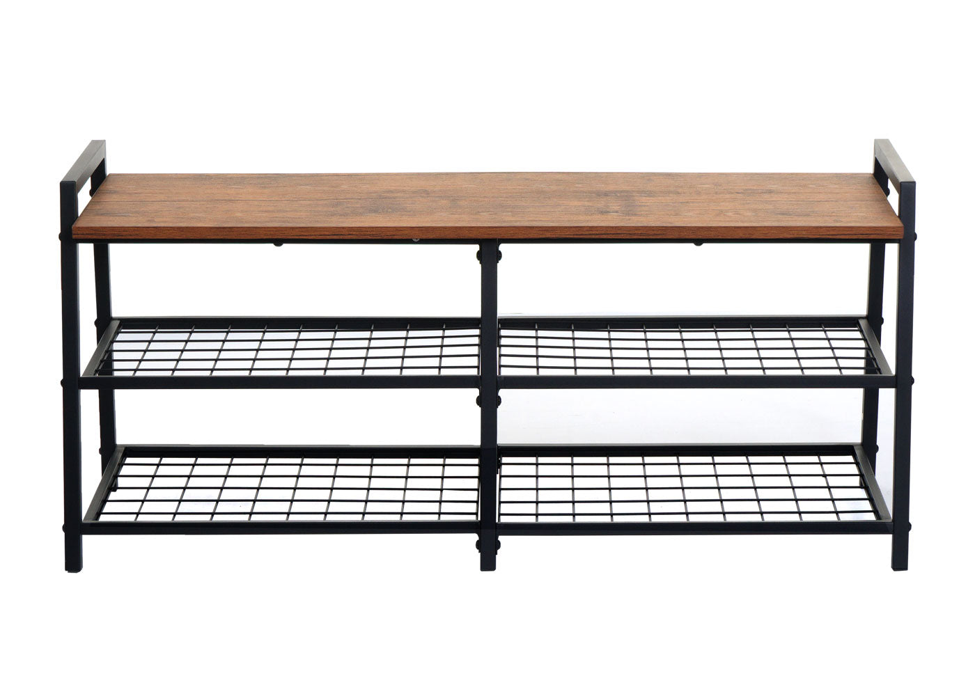 Schoenenrek MCW-A27, schoenenkast schoenenrek bank, 4 compartimenten metalen 3D structuur 40x107x38cm, wild eiken look