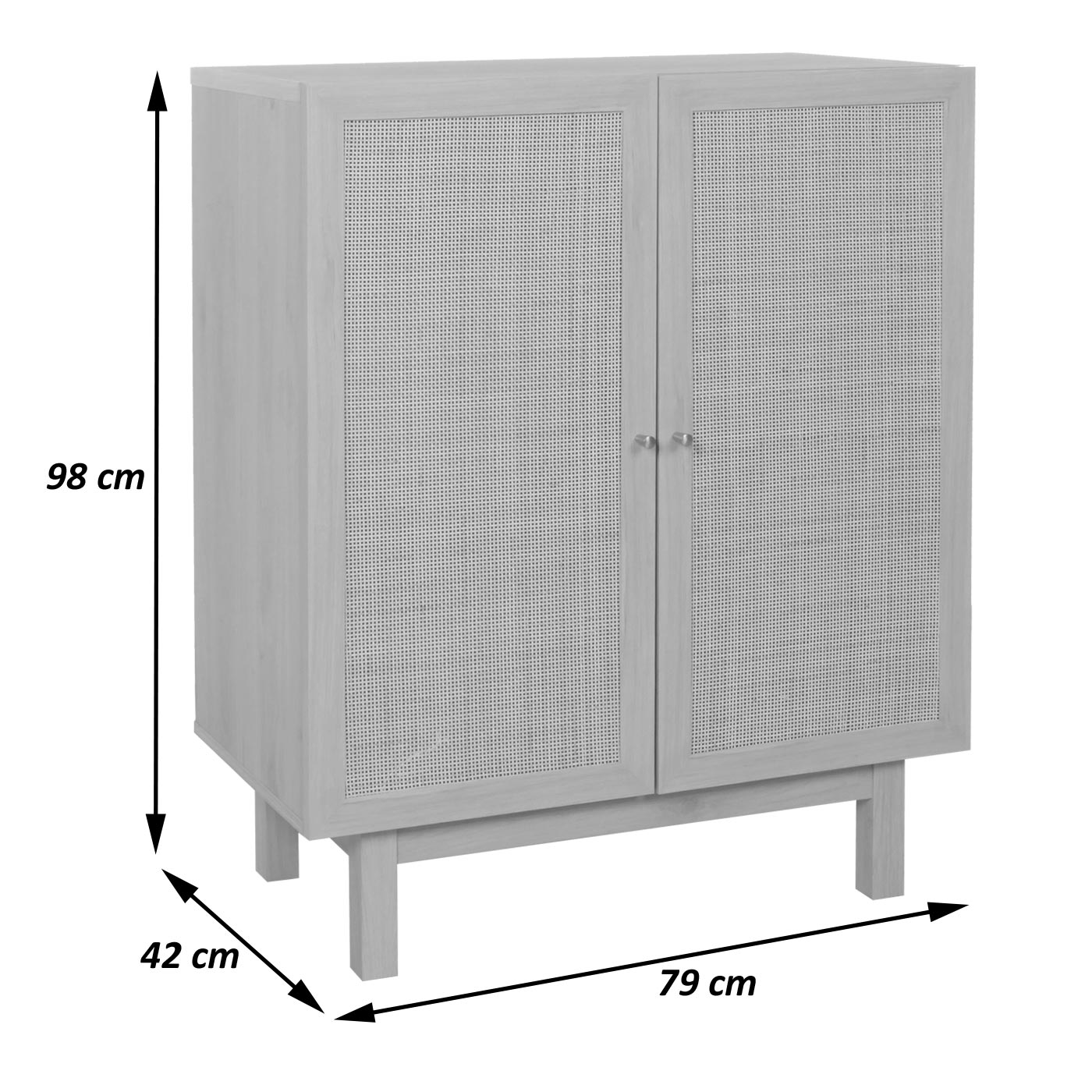 Highboard MCW-M51, ladekast dressoir, opbergvakken, massief hout mango Kubu rotan 98x79x42cm ~ walnoot look