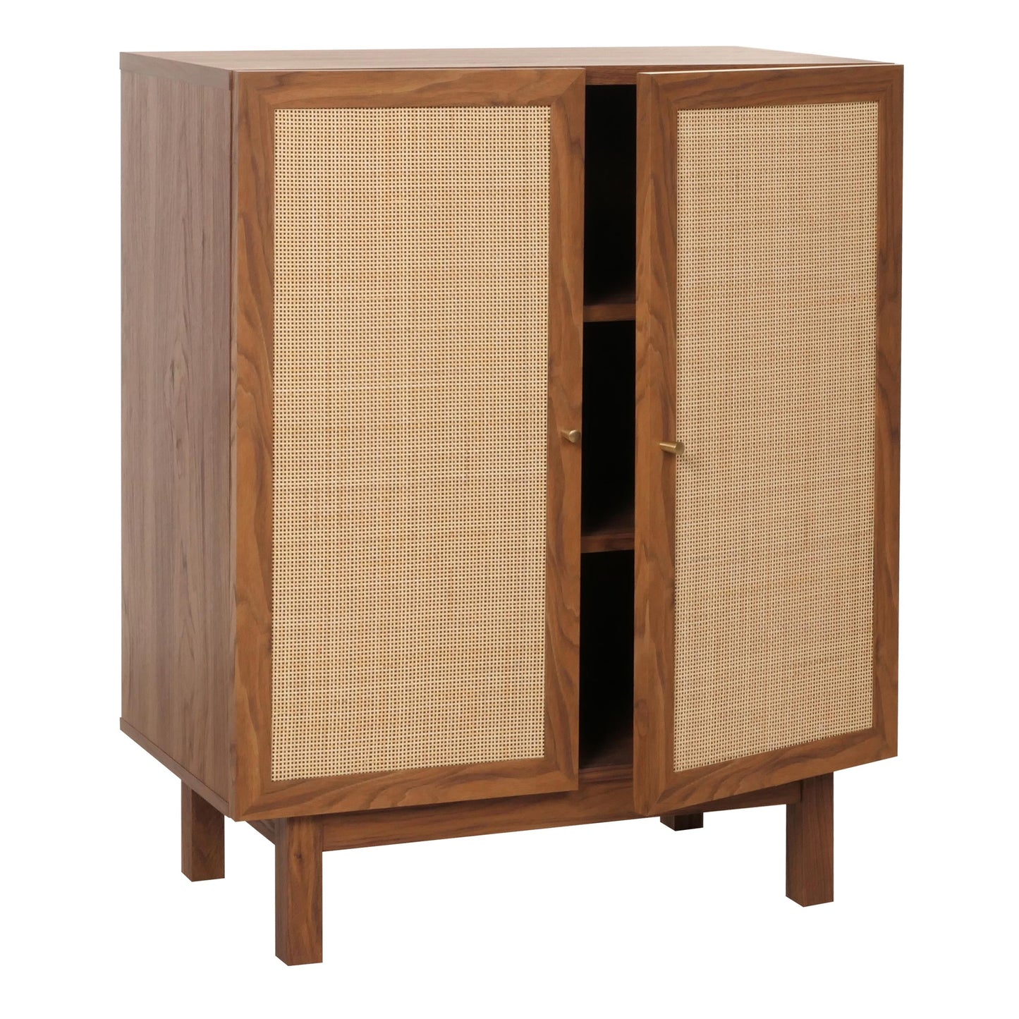 Highboard MCW-M51, ladekast dressoir, opbergvakken, massief hout mango Kubu rotan 98x79x42cm ~ walnoot look