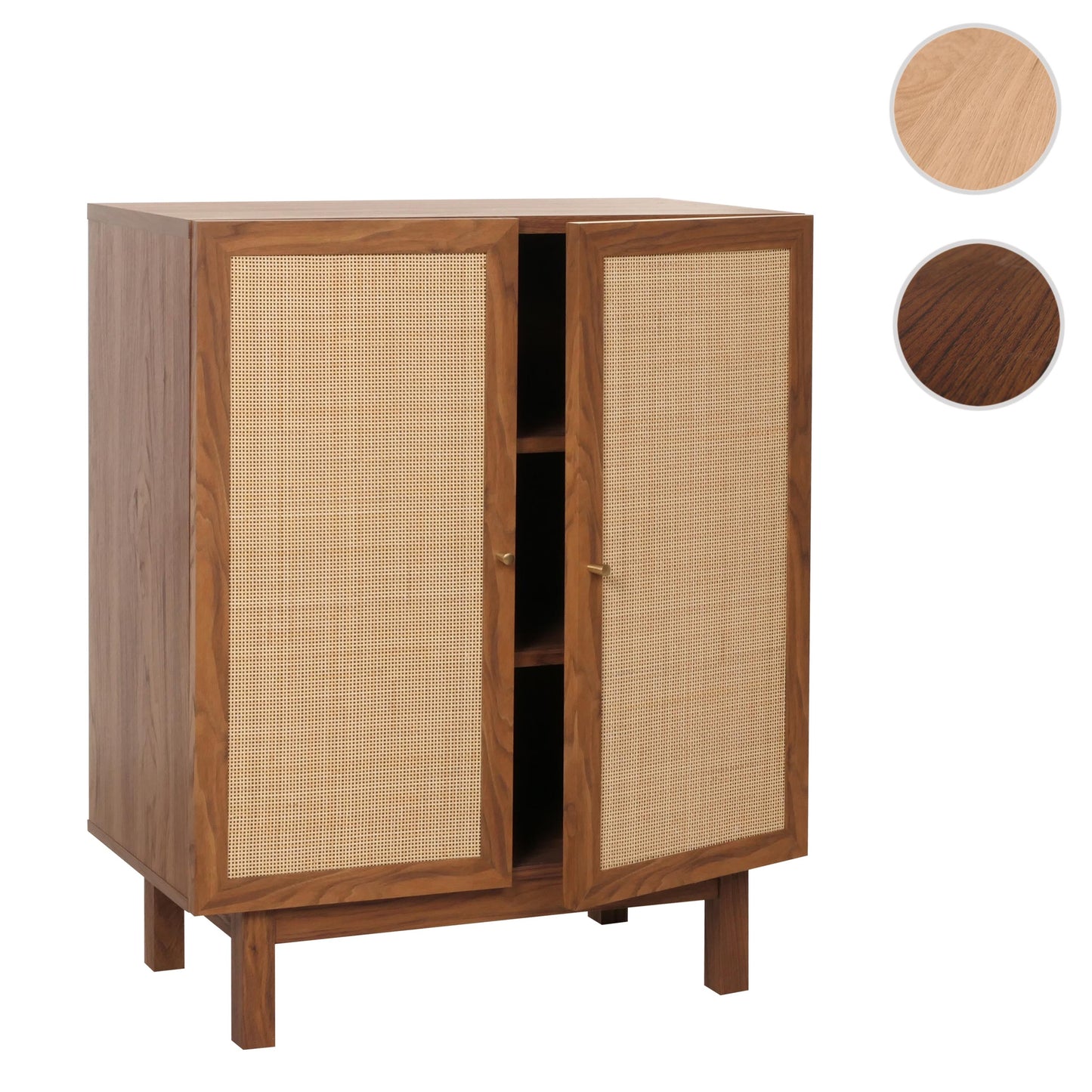 Highboard MCW-M51, ladekast dressoir, opbergvakken, massief hout mango Kubu rotan 98x79x42cm ~ walnoot look