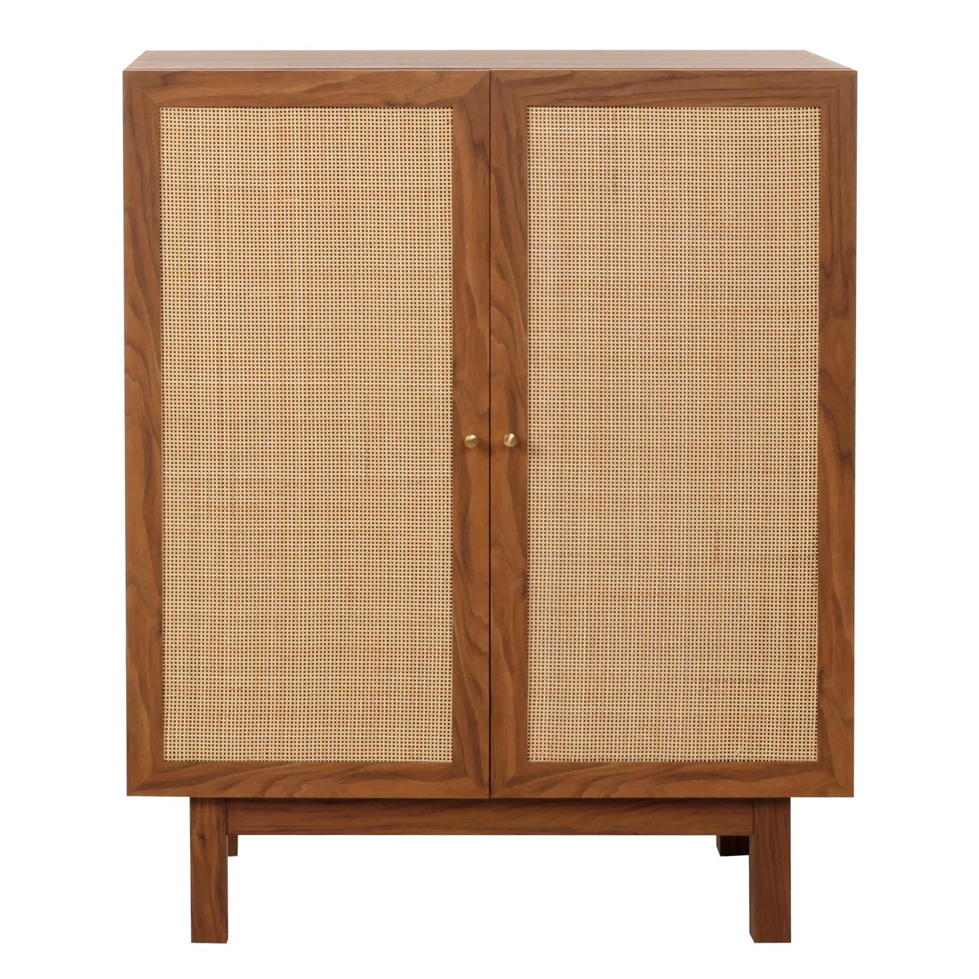 Highboard MCW-M51, ladekast dressoir, opbergvakken, massief hout mango Kubu rotan 98x79x42cm ~ walnoot look