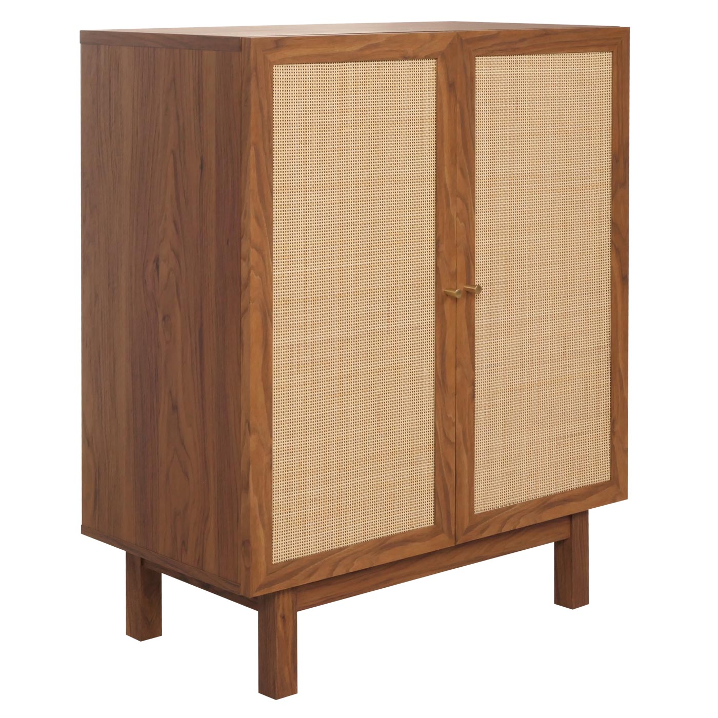 Highboard MCW-M51, ladekast dressoir, opbergvakken, massief hout mango Kubu rotan 98x79x42cm ~ walnoot look