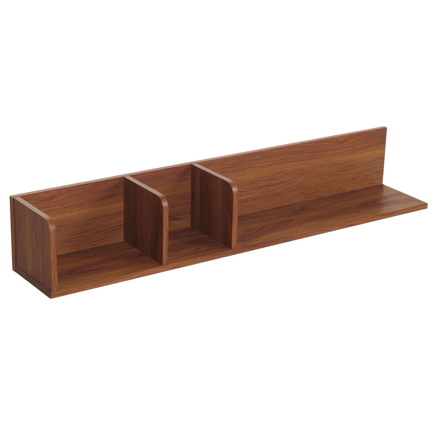 Wandplank MCW-M48, Hangplank Houten plank Zwevende plank, 3 vakken Massief mangohout 20x120x21cm ~ Walnoot look