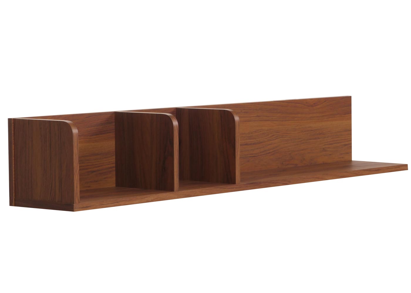 Wandplank MCW-M48, Hangplank Houten plank Zwevende plank, 3 vakken Massief mangohout 20x120x21cm ~ Walnoot look