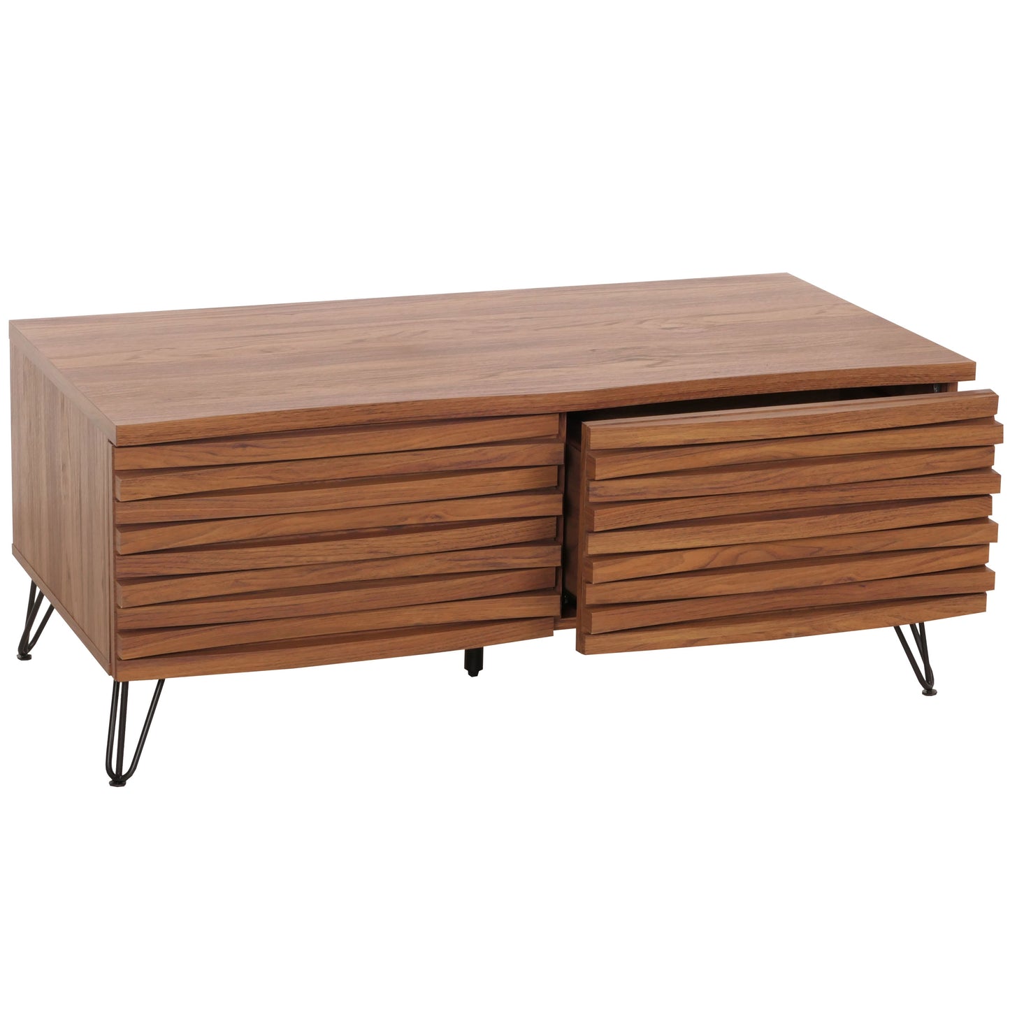 Salontafel MCW-M49, woonkamer tafel, 3D design 2 laden massief hout mango metaal 46x110x55cm ~ walnoot look