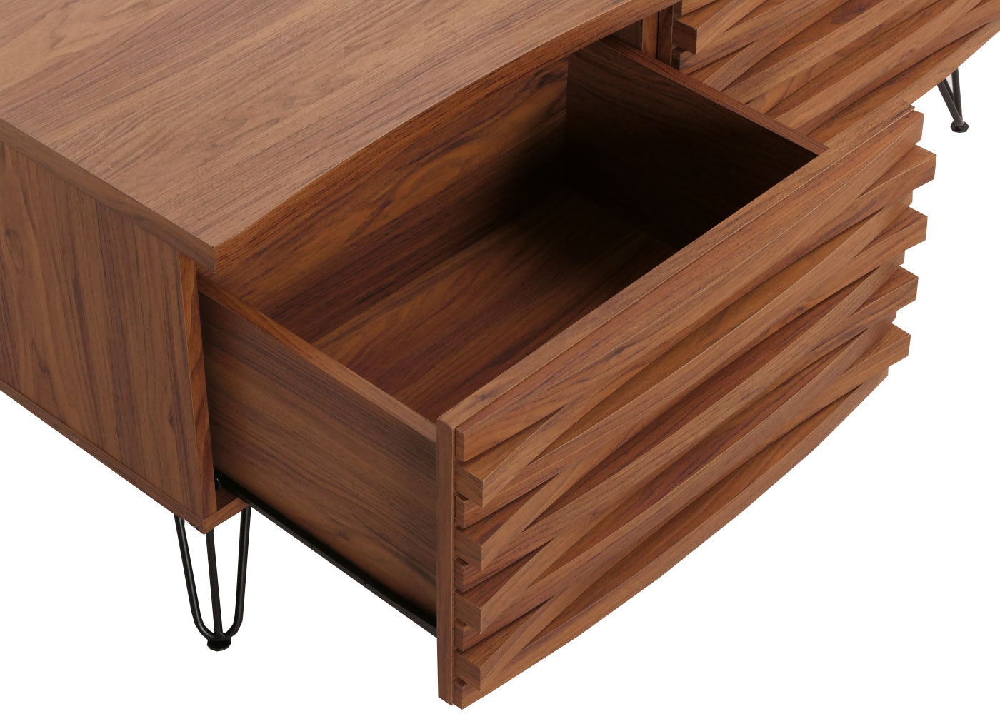 Salontafel MCW-M49, woonkamer tafel, 3D design 2 laden massief hout mango metaal 46x110x55cm ~ walnoot look