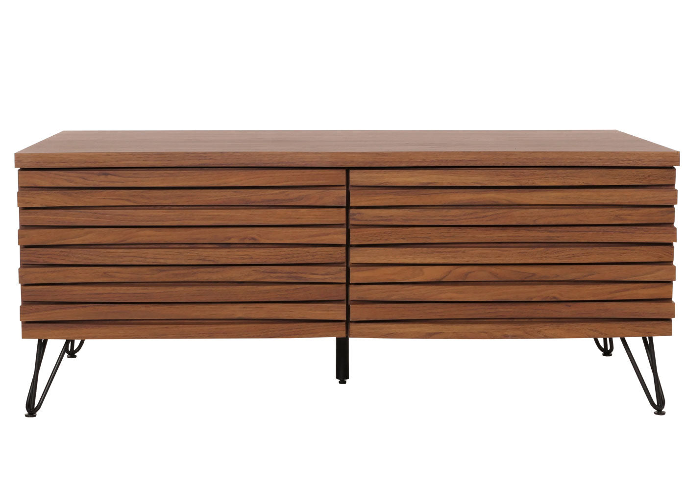 Salontafel MCW-M49, woonkamer tafel, 3D design 2 laden massief hout mango metaal 46x110x55cm ~ walnoot look