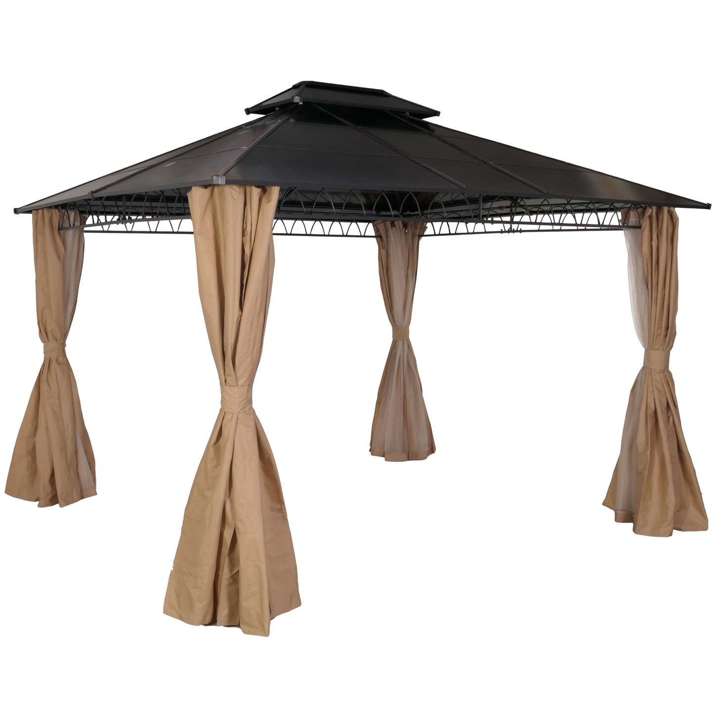 Hardtop pergola MCW-M81, paviljoen, aluminium dakstutten 7cm stalen frame met zijwand en muggengaas 3,6x3m ~ crème